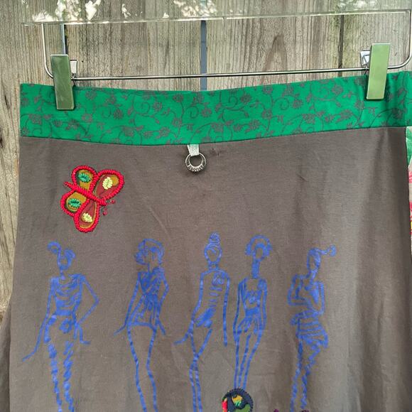 Kessley Skirt Whimsical Embroidery Peasant Style Boho-Chic Blue Red Small - Picture 6 of 10
